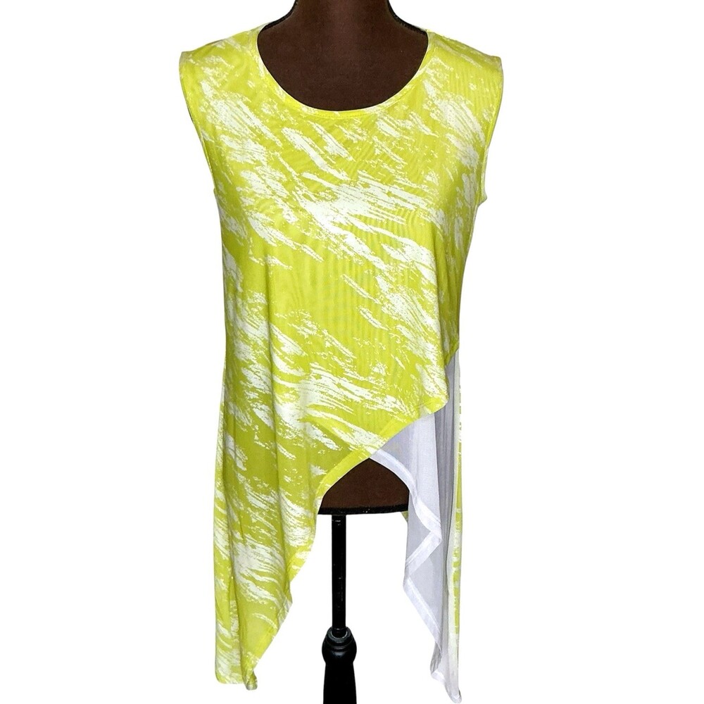 Koran Women Top Size S Kiwi Lime Green White Sleeveless Handkerchief Edge